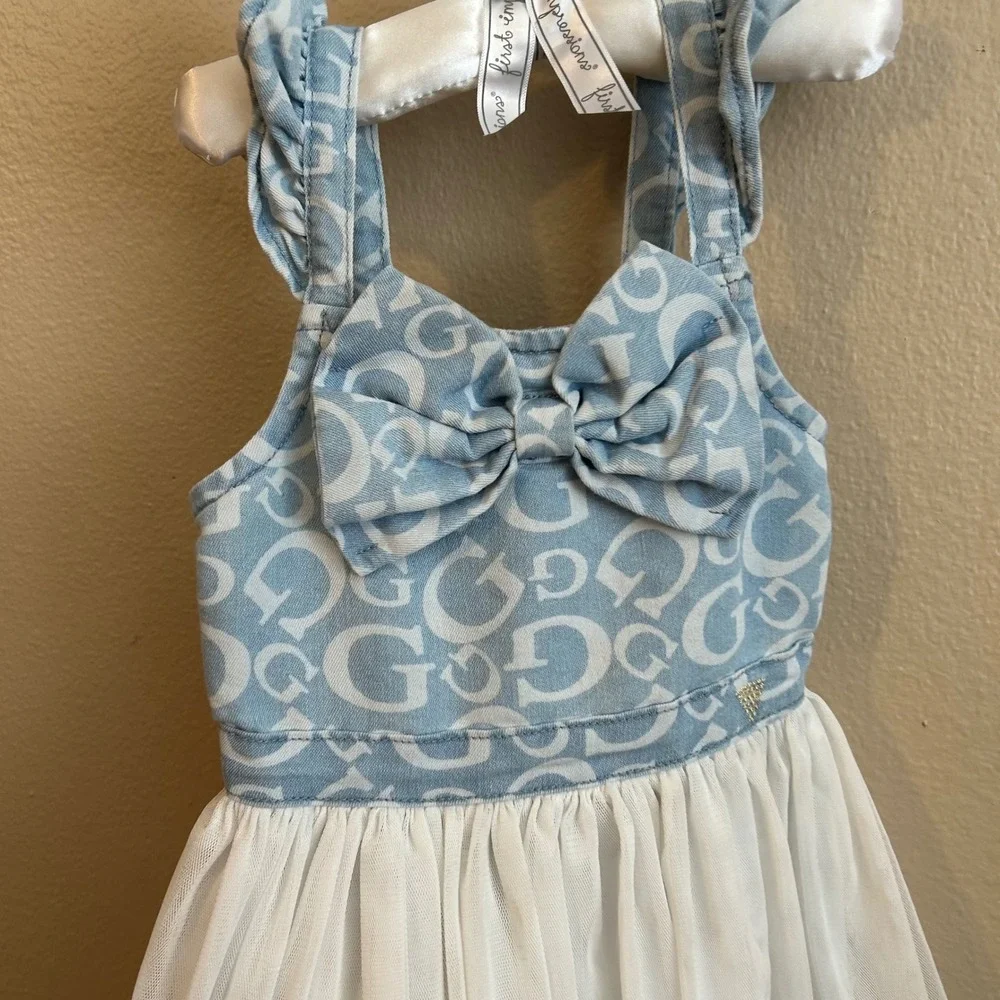 Guess Kids Toddler Dress Denim Tulle Tutu Bow Childs Small Size 4